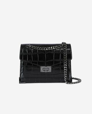 The Kooples WOMEN BLACK emily small crocodile-effect bag in black leather