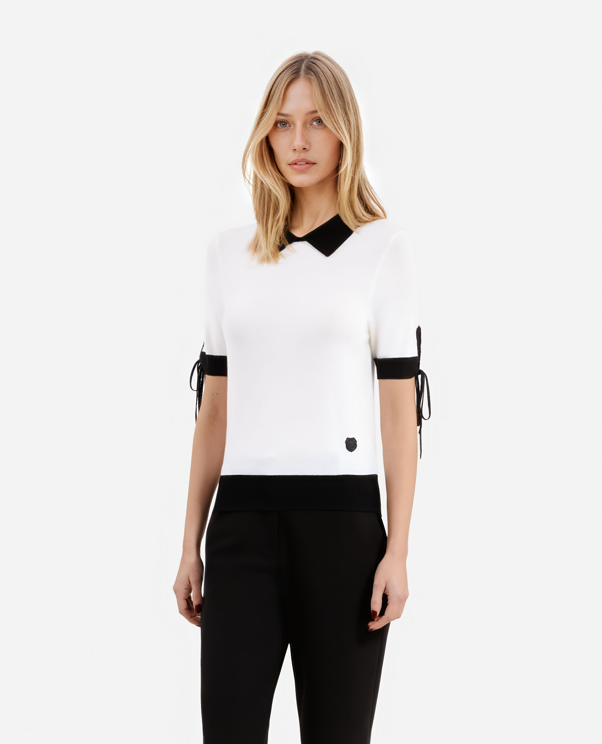 Pull manches courtes en laine écru, BLACK-ECRU, hi-res image number null