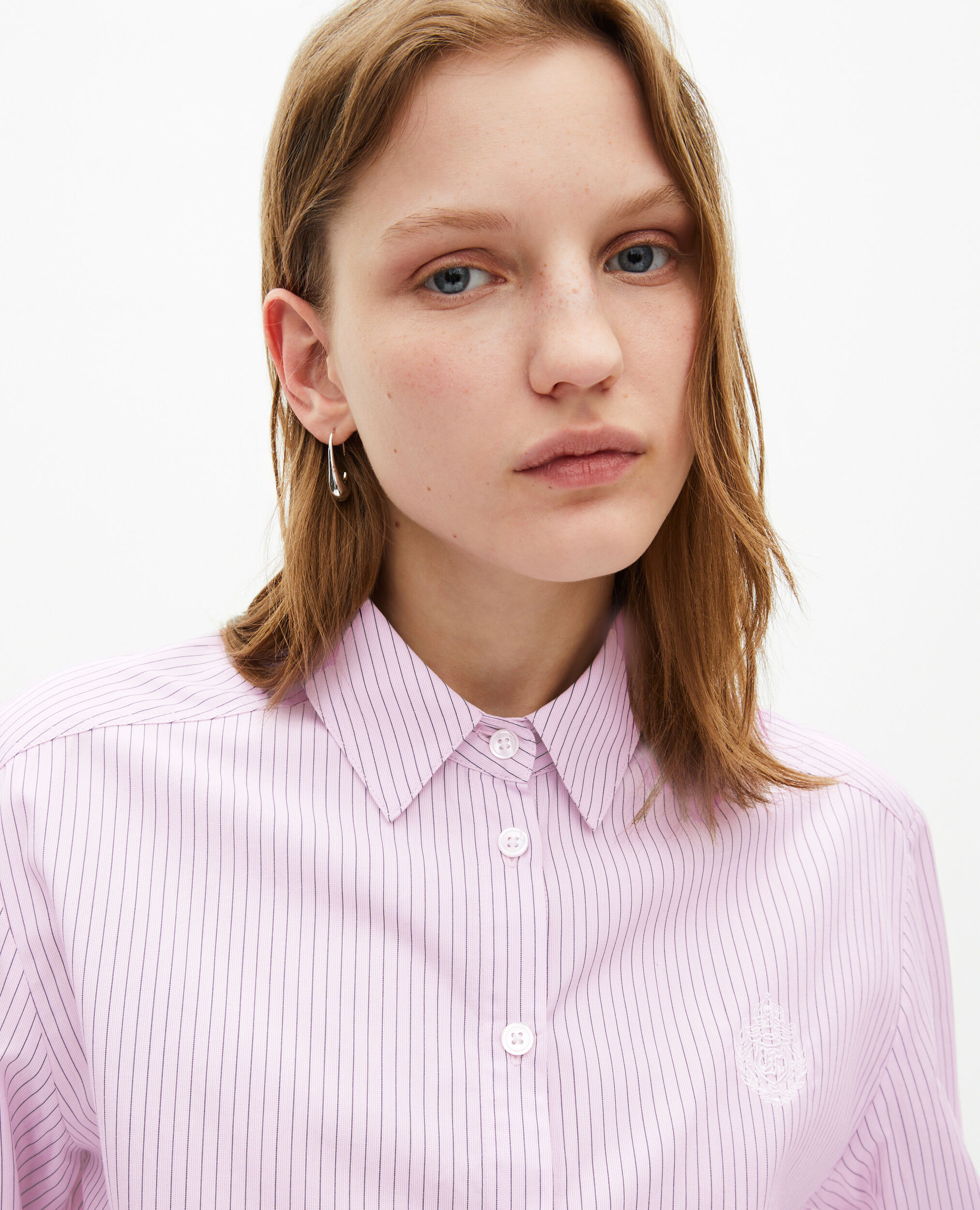 Chemise à rayures en popeline rose, PINK BLACK, hi-res image number null