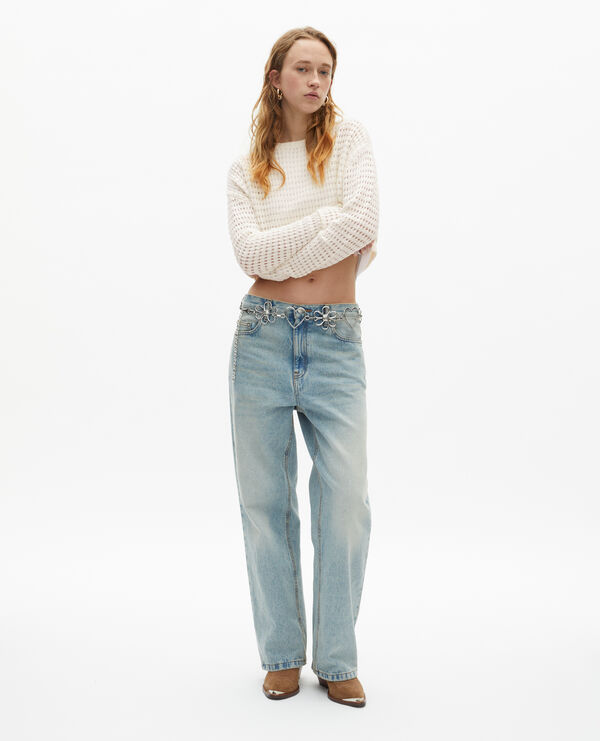The Kooples FEMME ECRU pull court ajouré en coton mélangé ecru