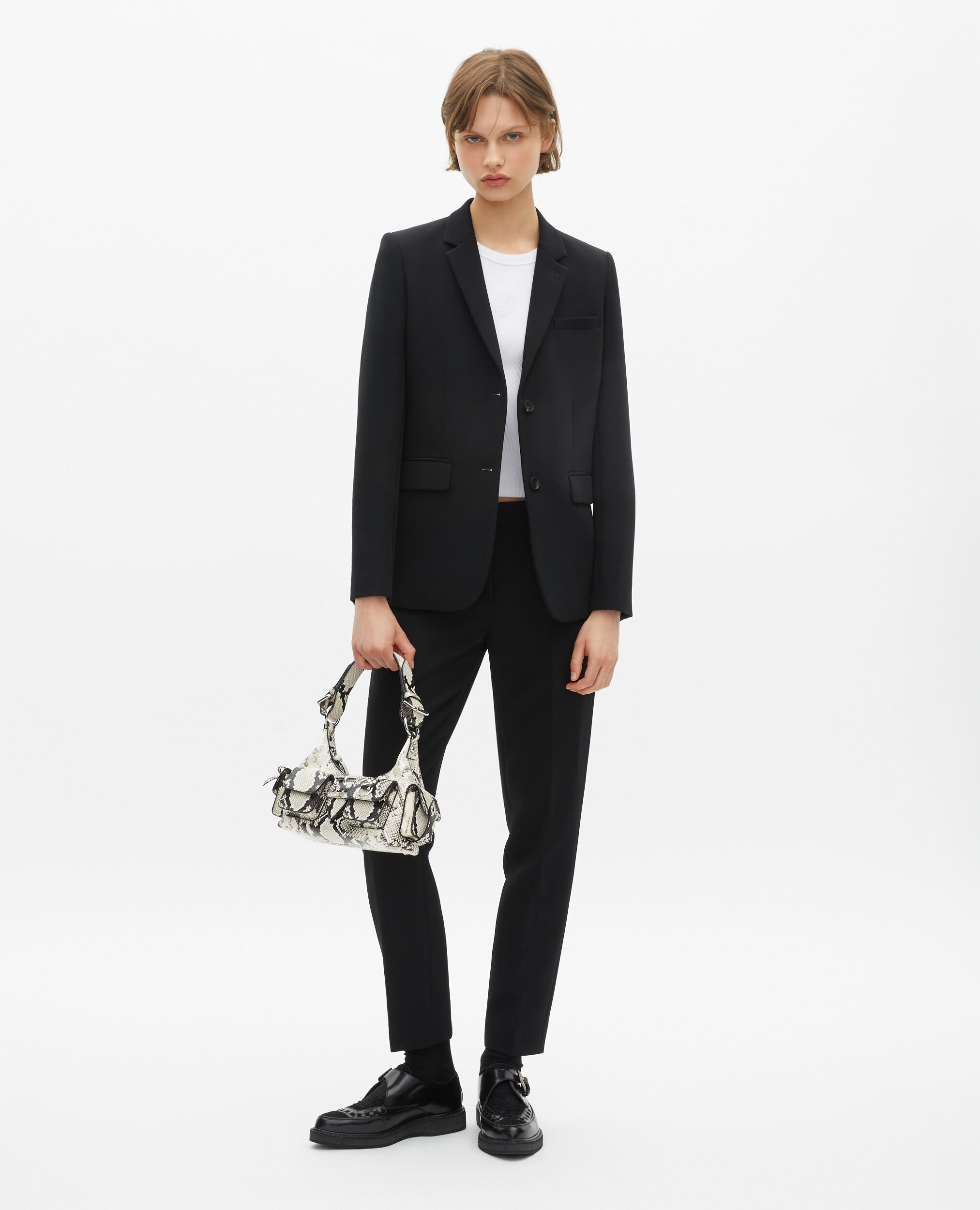 Veste tailleur en crêpe noire coupe structurée, BLACK, hi-res image number null