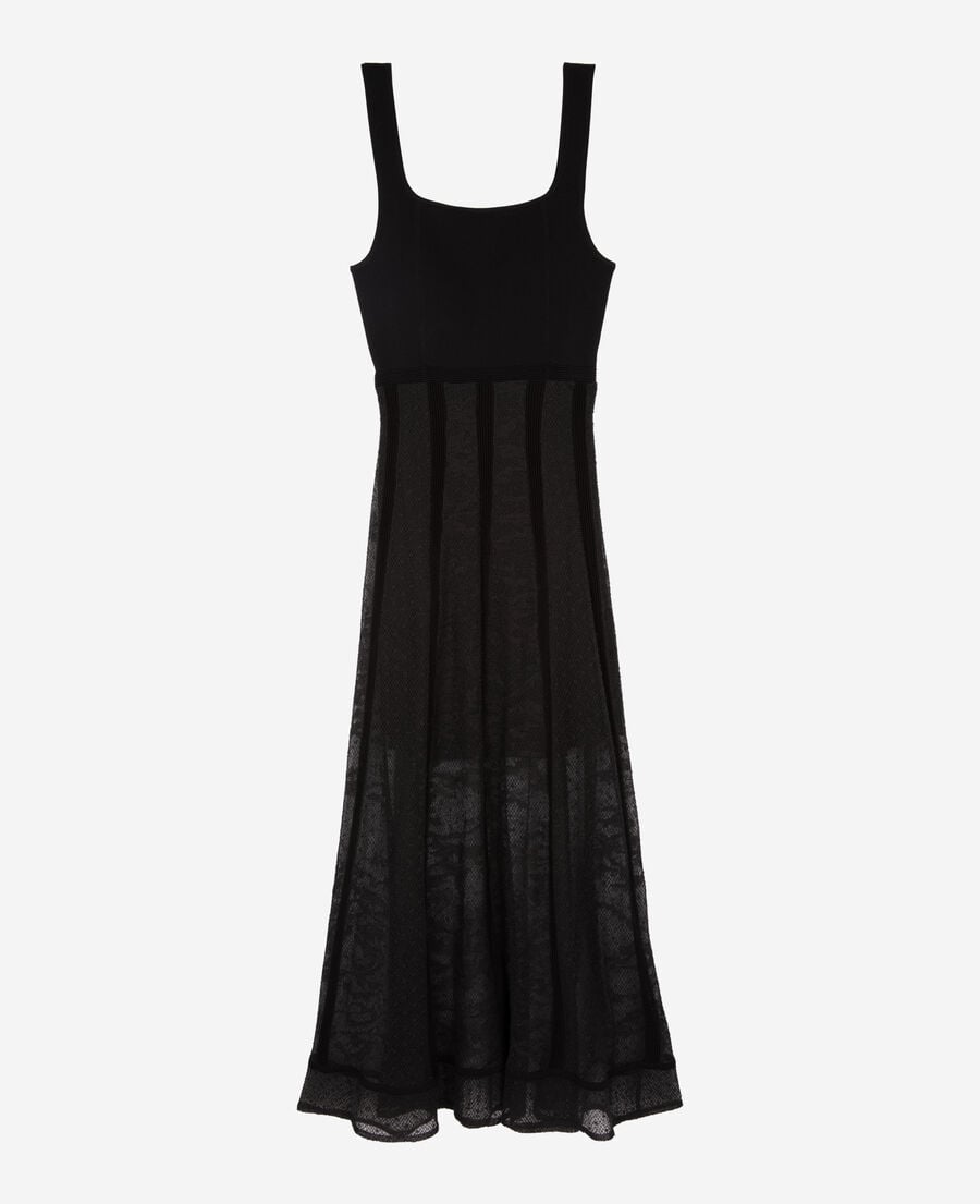 The Kooples FEMME BLACK robe longue en maille et dentelle noire