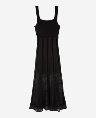 The Kooples FEMME BLACK robe longue en maille et dentelle noire