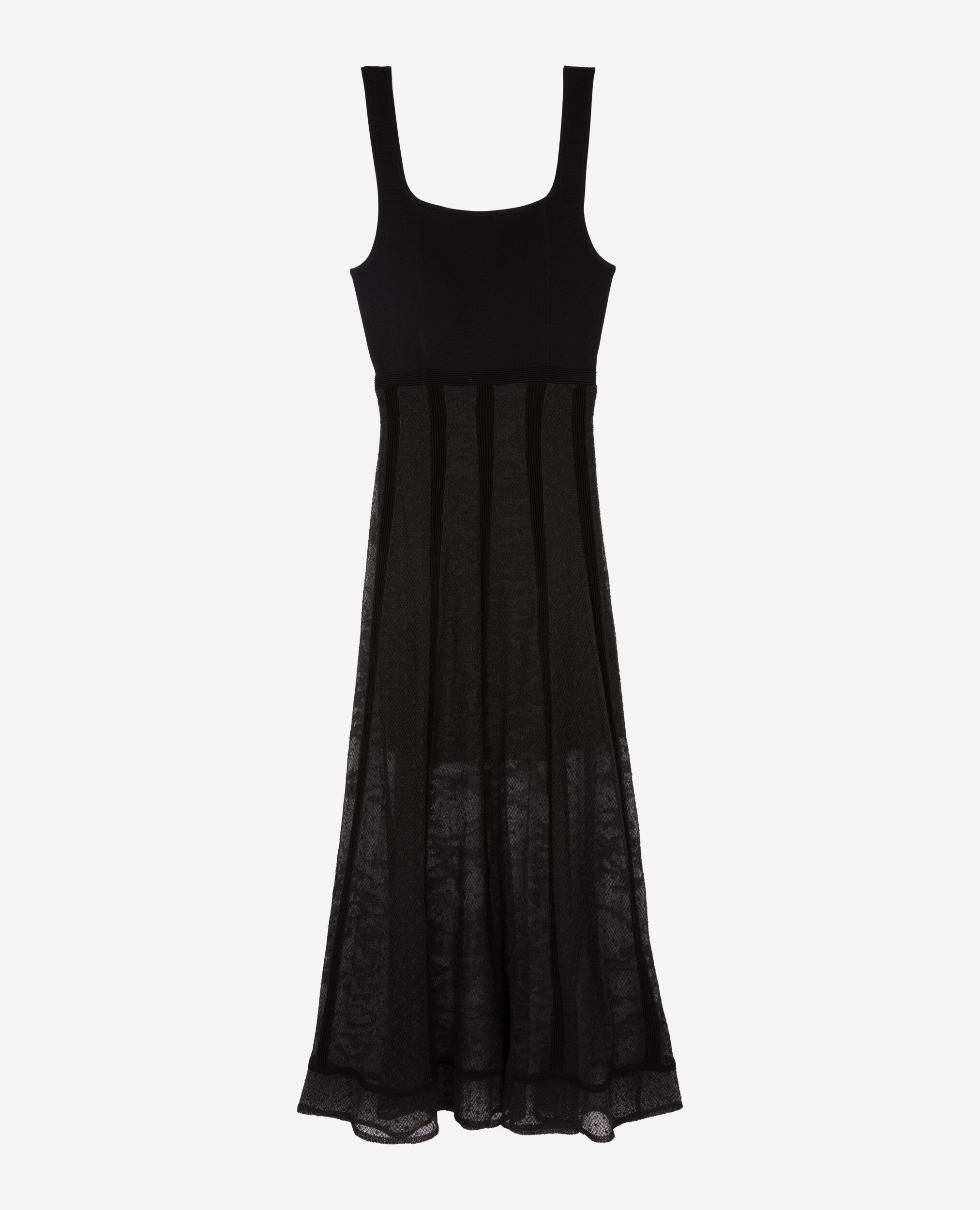 Robe longue en maille et dentelle noire, BLACK, hi-res image number null