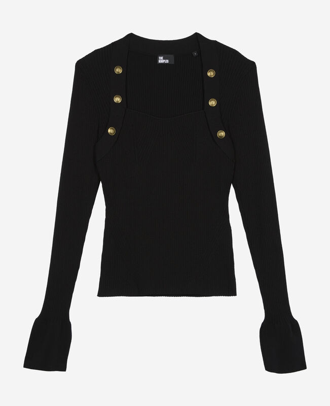 The Kooples FEMME BLACK pull en maille côtelée noir