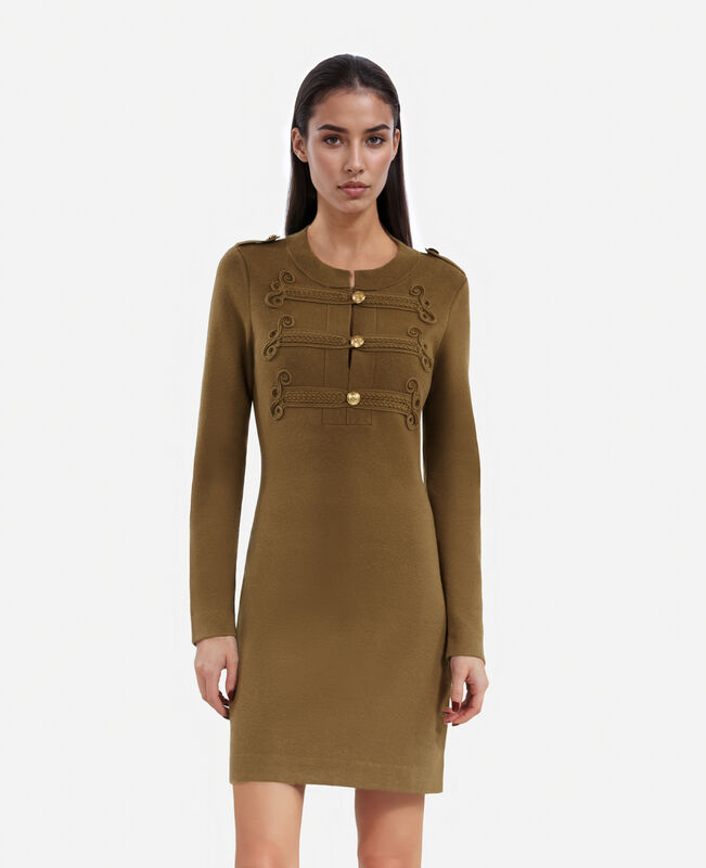 The Kooples FEMME KAKI robe courte style officier en maille kaki