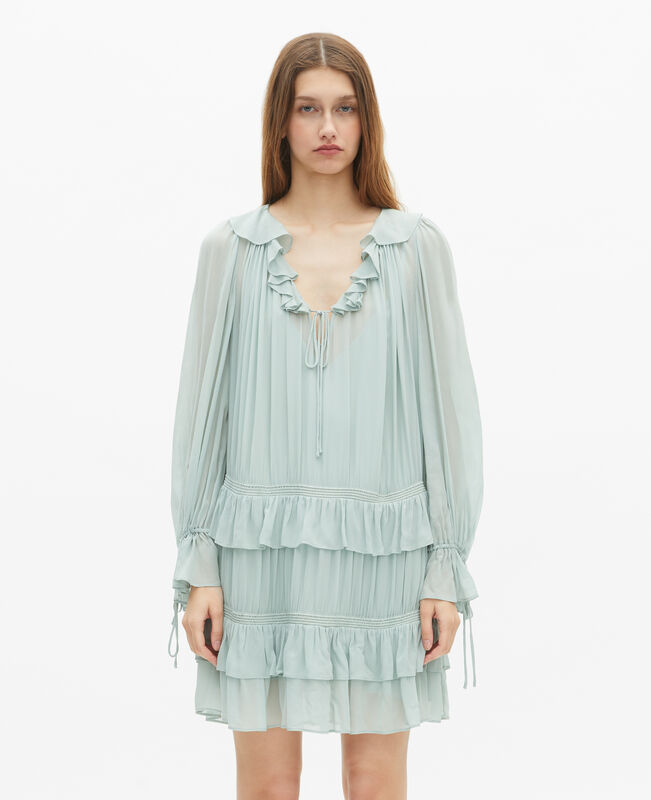The Kooples FEMME BLUE/GREEN robe courte avec volants bleu