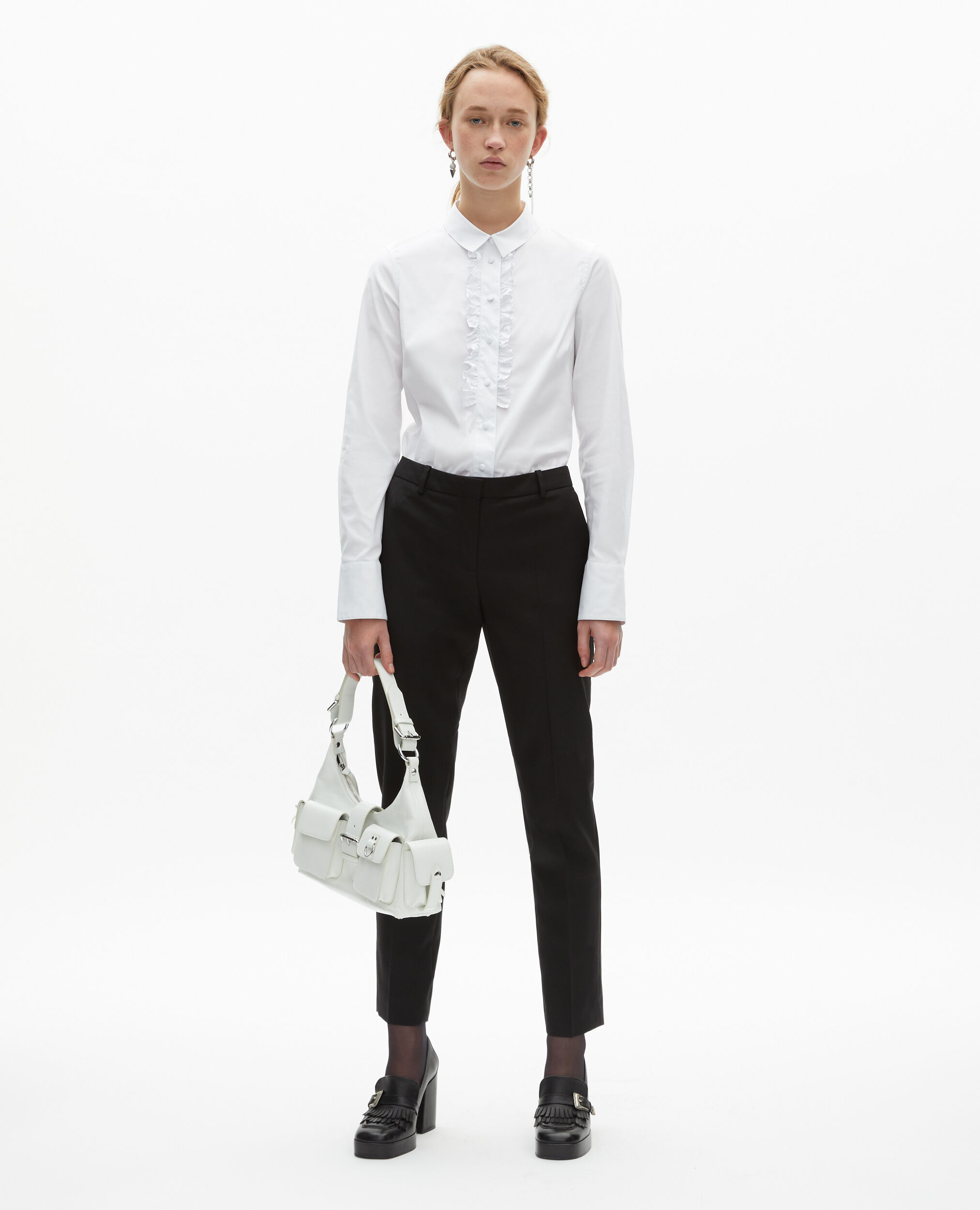 Pantalon tailleur en laine coupe ajustée noir , BLACK, hi-res image number null