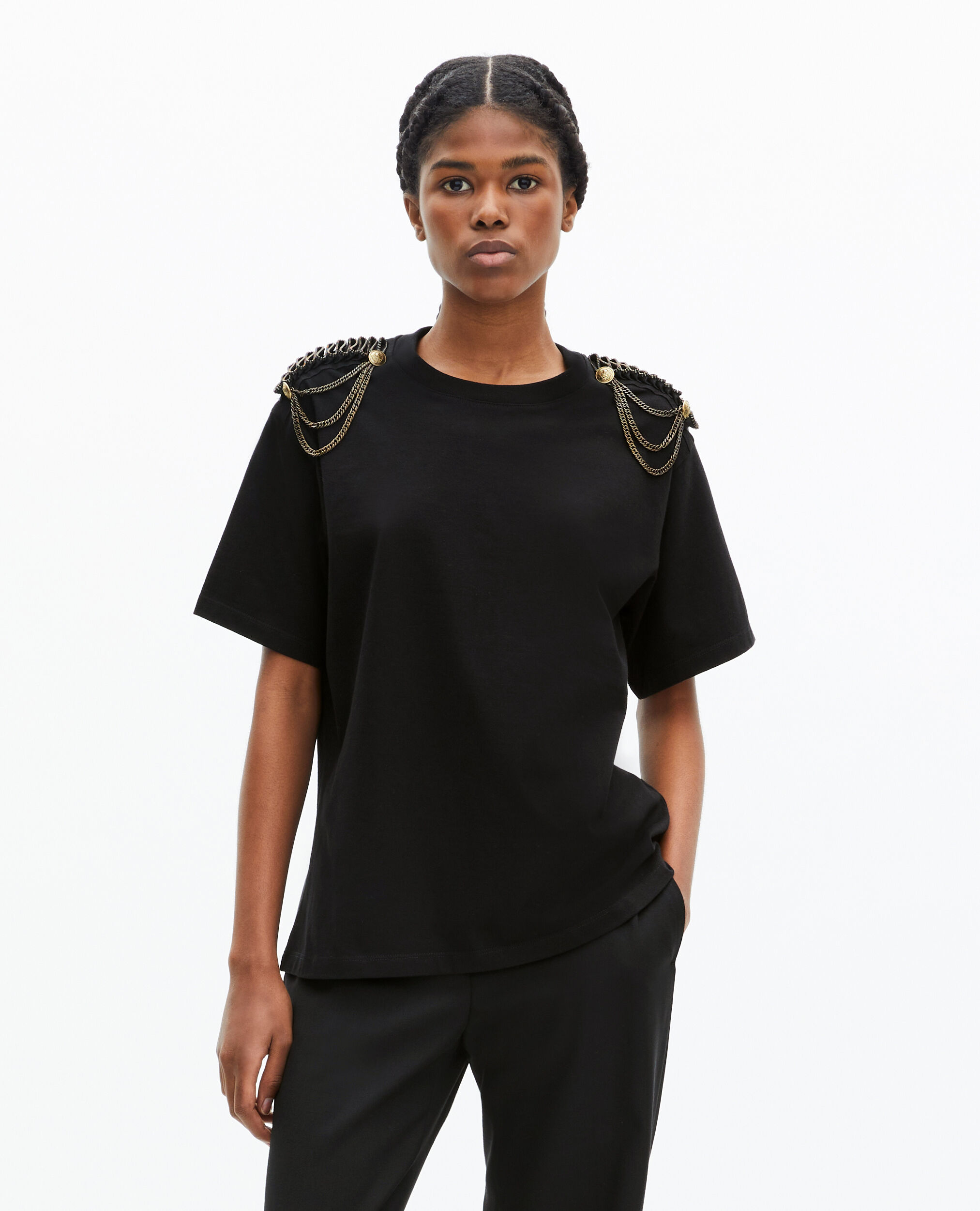 T-shirt avec chaînes noir, BLACK WASHED, hi-res image number null