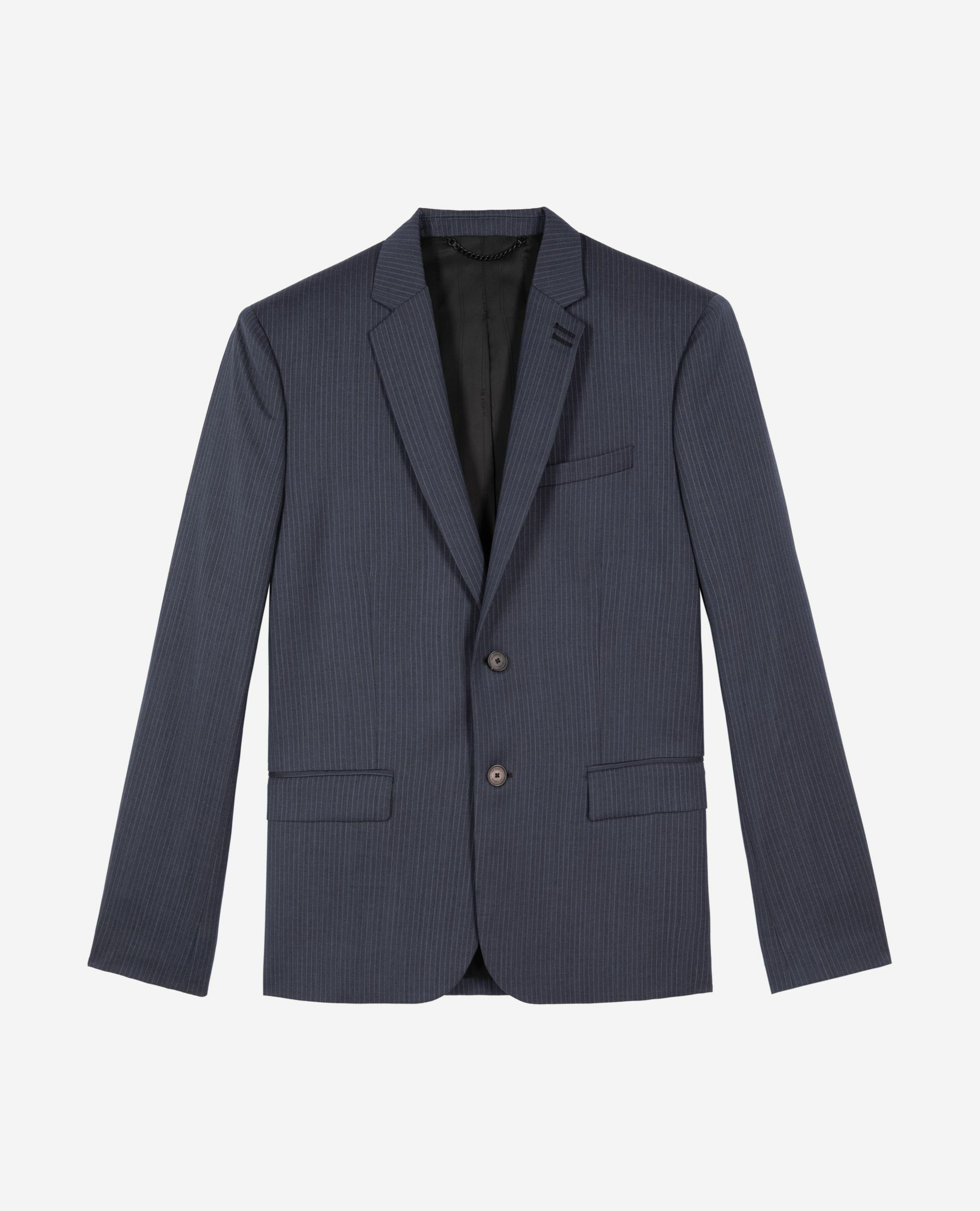 Veste de costume en laine à rayures bleue, BLUE, hi-res image number null