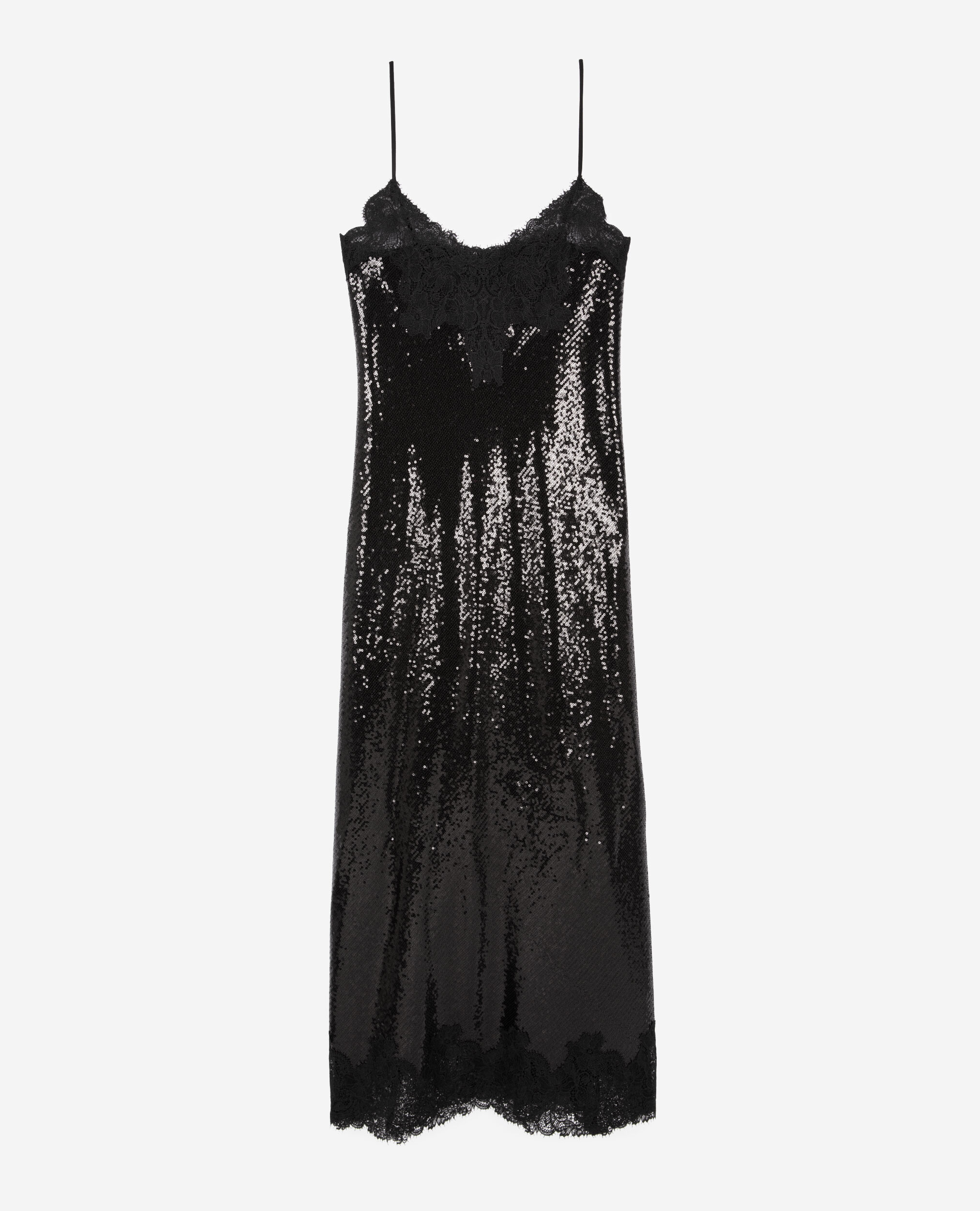 Robe nuisette longue à sequins noire, BLACK, hi-res image number null
