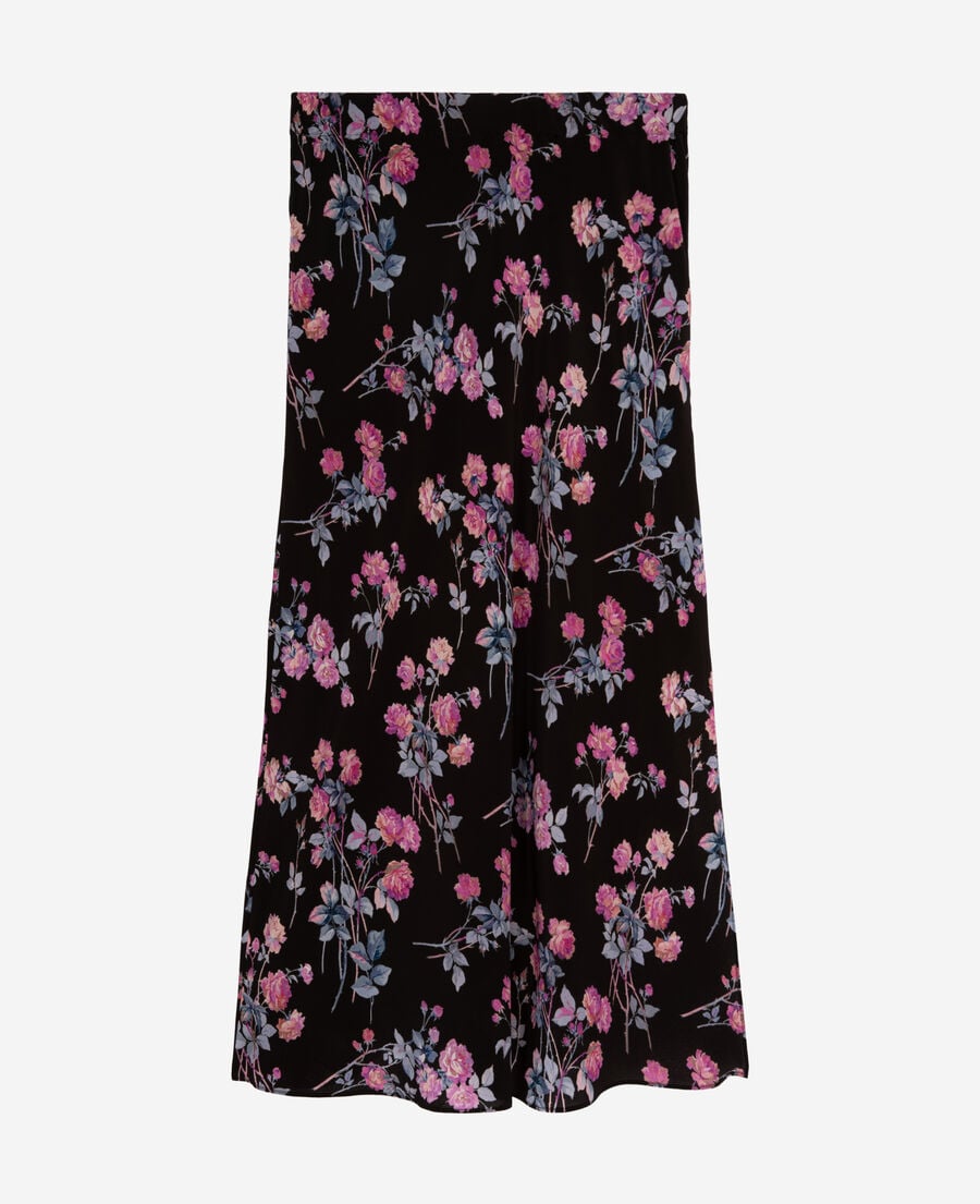 The Kooples FEMME BLACK / PINK jupe longue imprimé fleuri noire