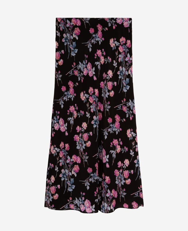 The Kooples FEMME BLACK / PINK jupe longue imprimé fleuri noire