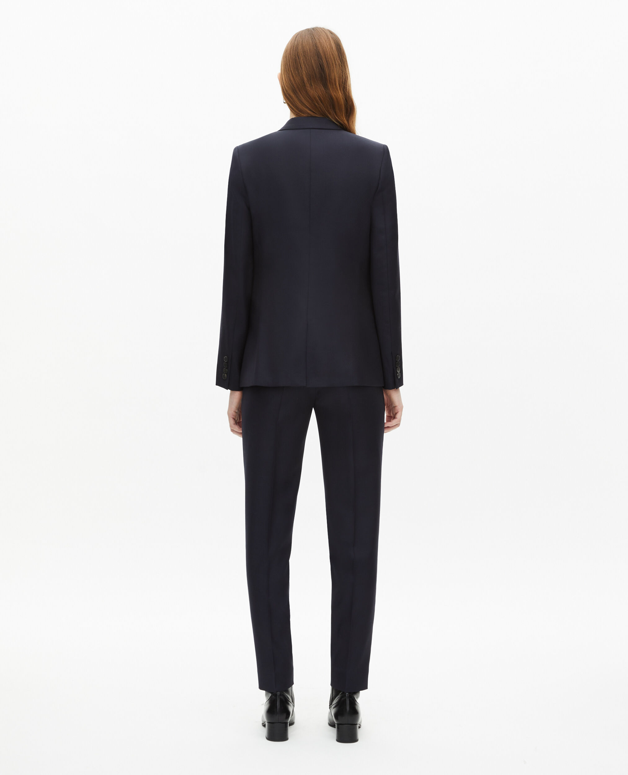 Veste tailleur en laine coupe cintrée bleu marine, NAVY, hi-res image number null