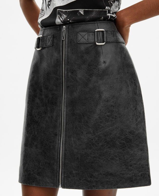 The Kooples FEMME BLACK STONE jupe courte zippée en cuir noire