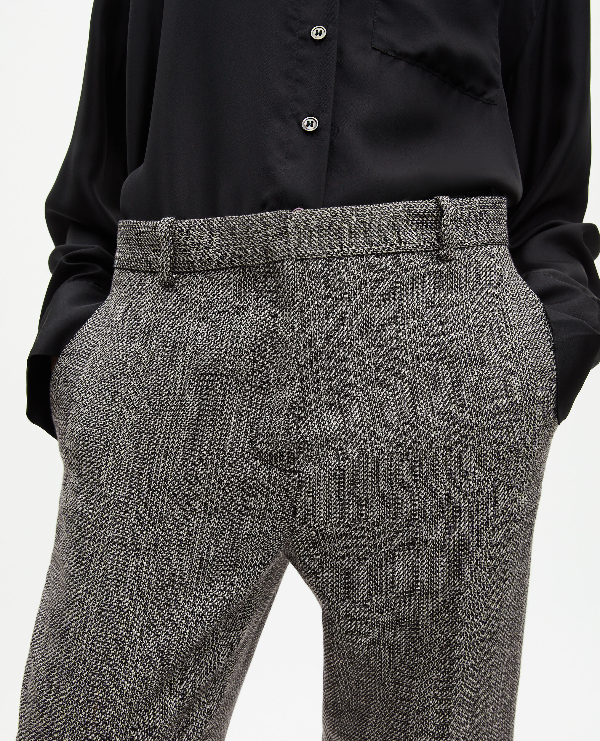Pantalon de tailleur droit en laine et lin gris, GREY, hi-res image number null