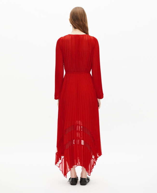 The Kooples FEMME RED robe longue plissée rouge