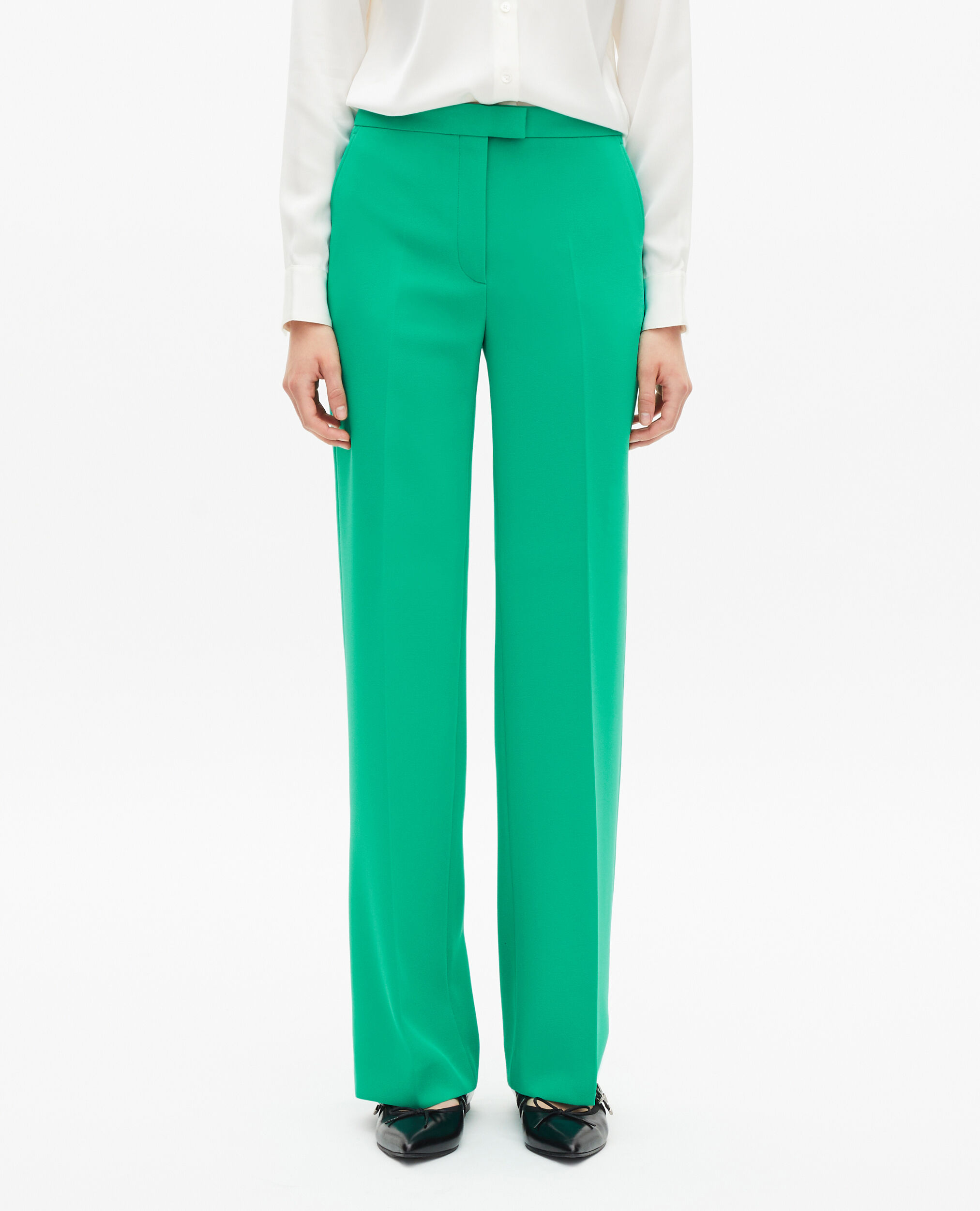 Pantalon tailleur vert en crêpe, GREEN, hi-res image number null