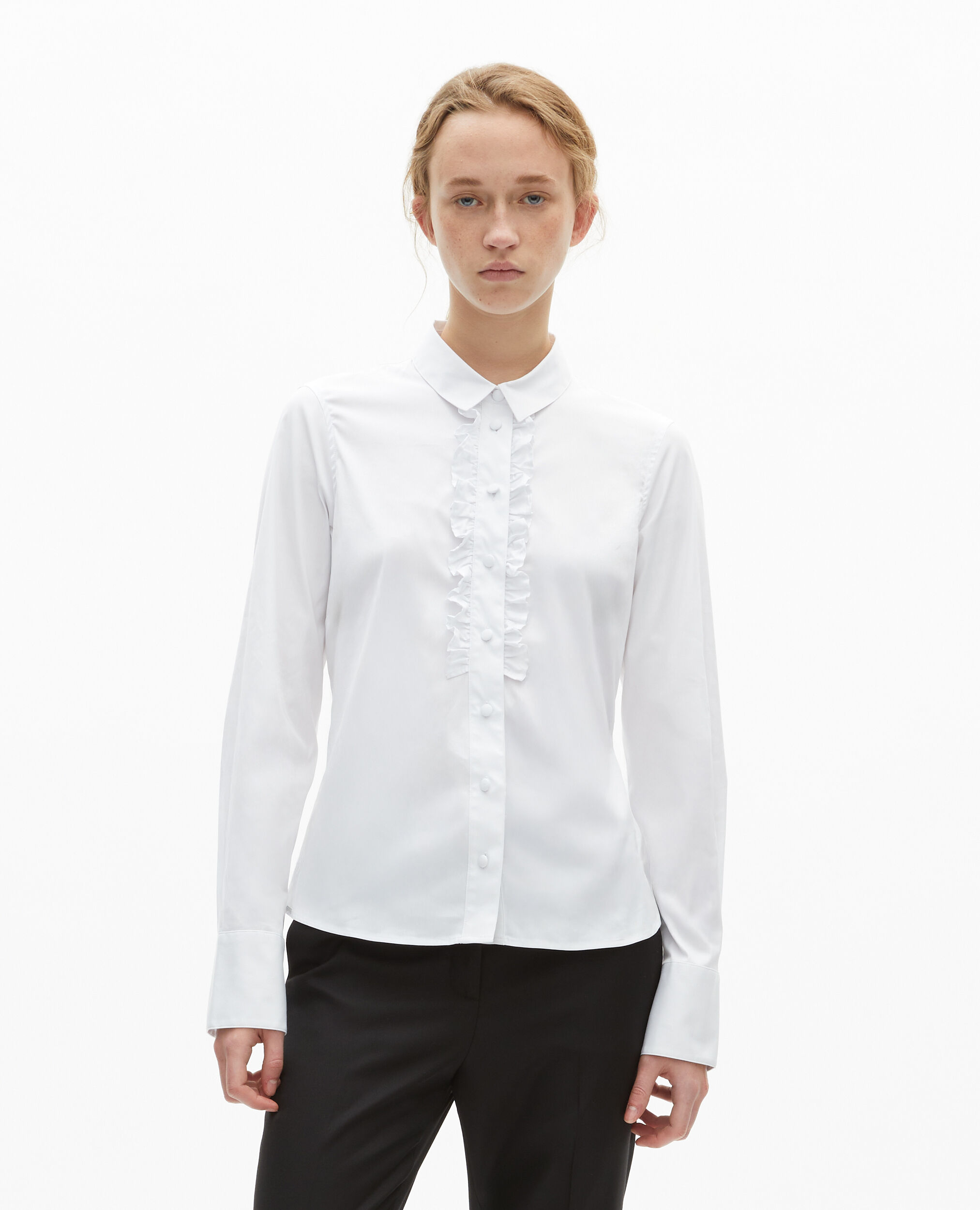 Chemise en popeline avec volants blanche, WHITE, hi-res image number null