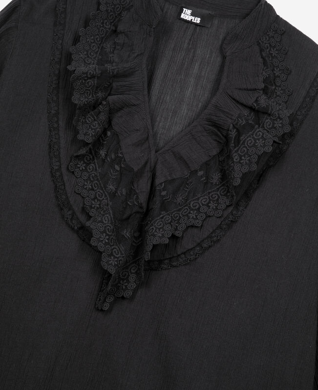 The Kooples FEMME BLACK blouse avec guipure noire
