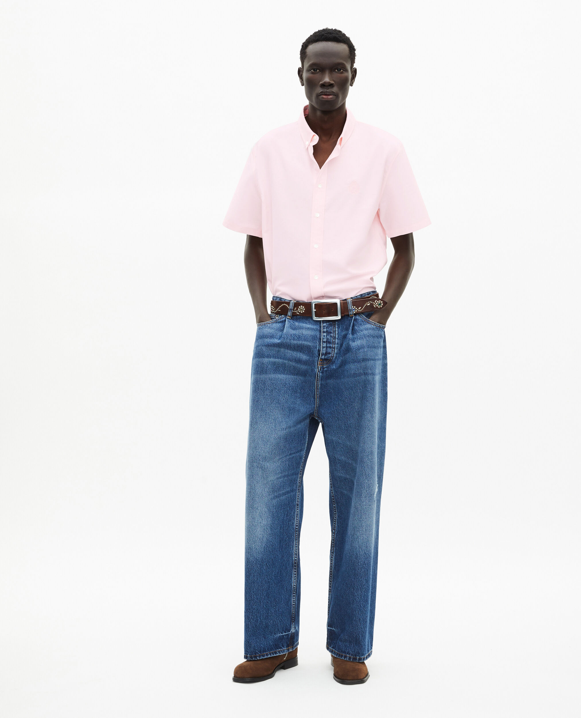 Chemise manches courtes avec blason rose, PALE PINK, hi-res image number null