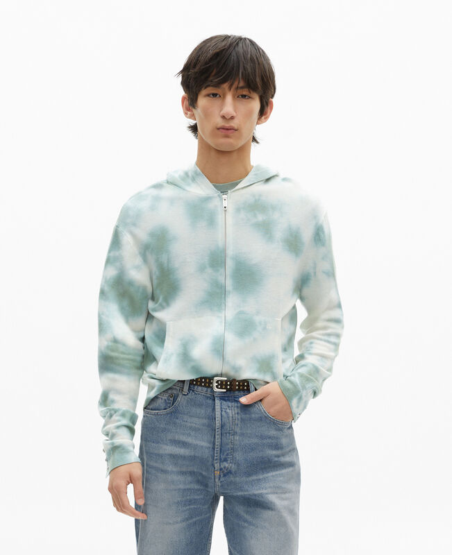The Kooples HOMME KAKI / WHITE cardigan en laine mérinos tie and dye kaki
