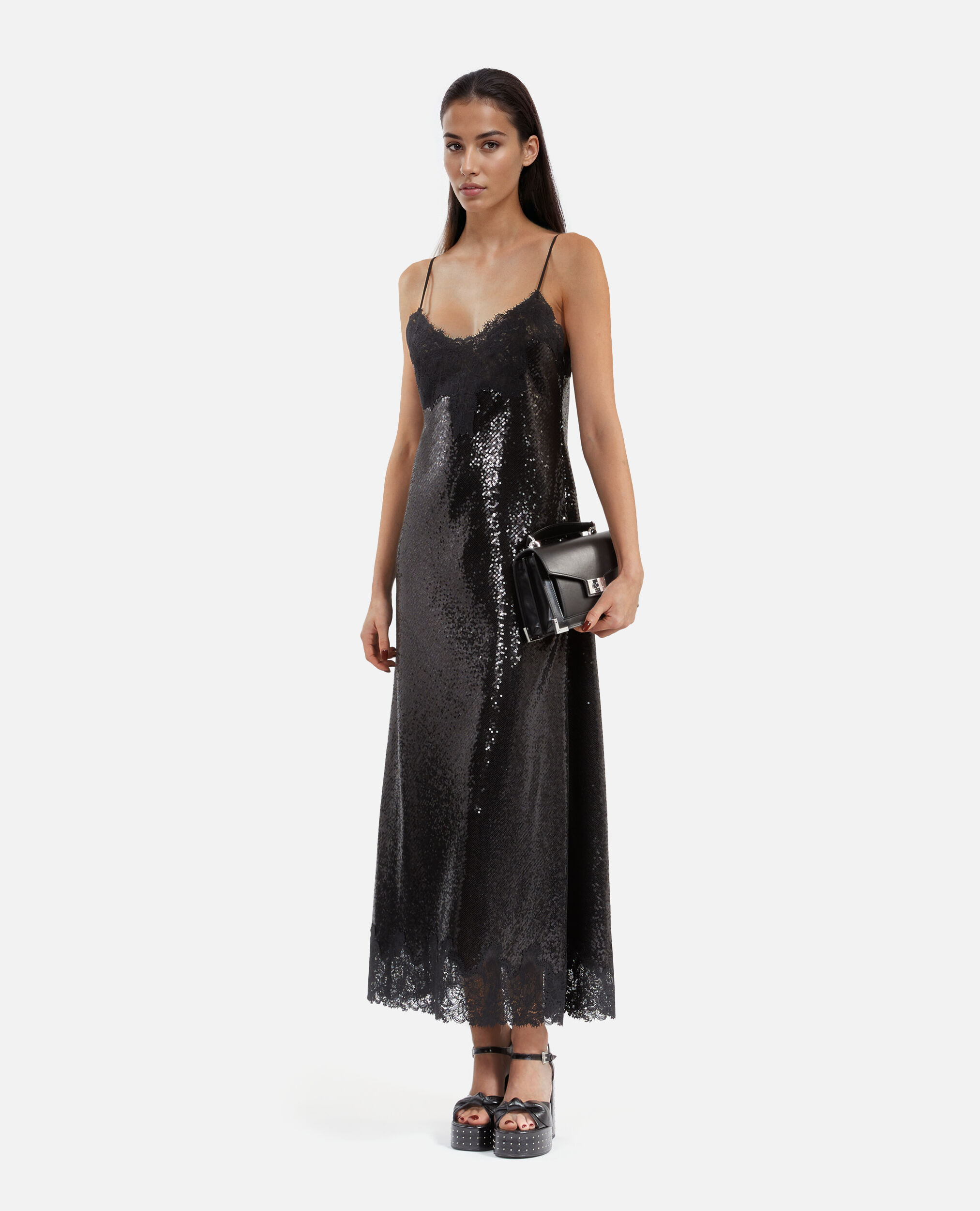 Robe nuisette longue à sequins noire, BLACK, hi-res image number null