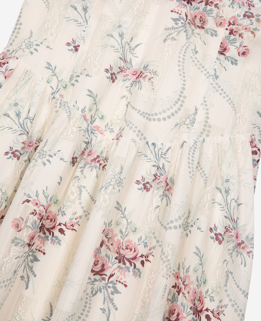 The Kooples FEMME OFF WHITE / PINK robe longue imprimé fleuri blanche