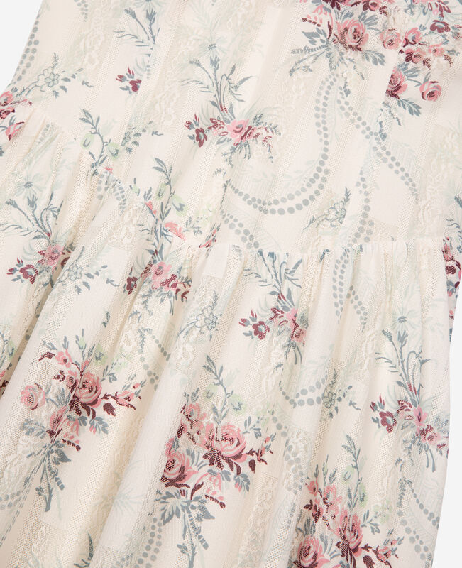 The Kooples FEMME OFF WHITE / PINK robe longue imprimé fleuri blanche