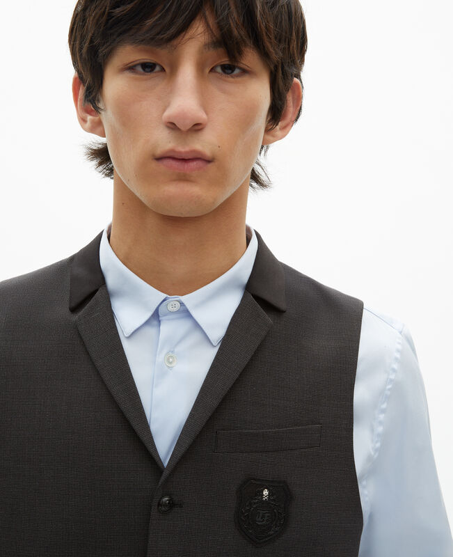 The Kooples HOMME BLACK GREY gilet de costume en laine mélangée micro carreaux noir