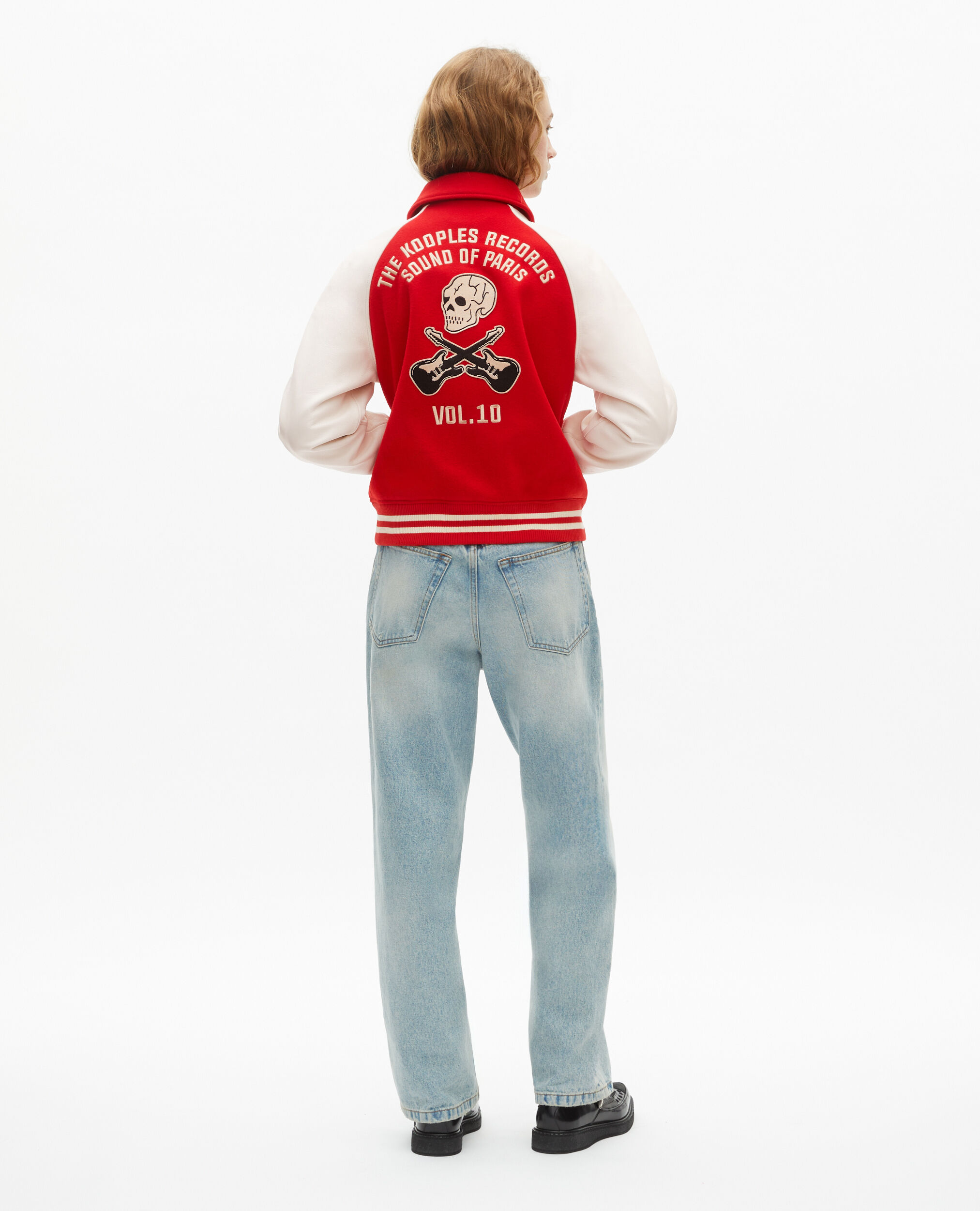 Blouson en laine et cuir rouge, RED / WHITE, hi-res image number null