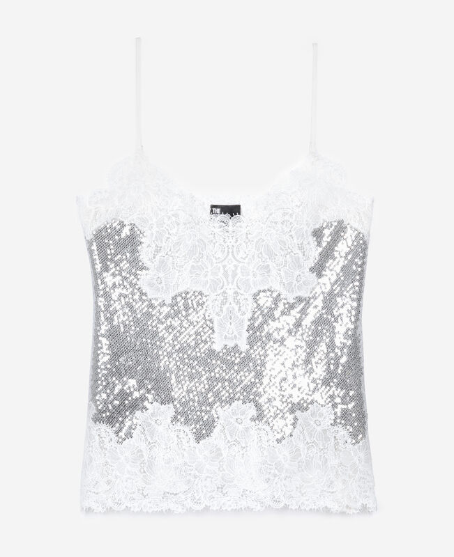 The Kooples FEMME SILVER caraco à sequins et dentelle argenté