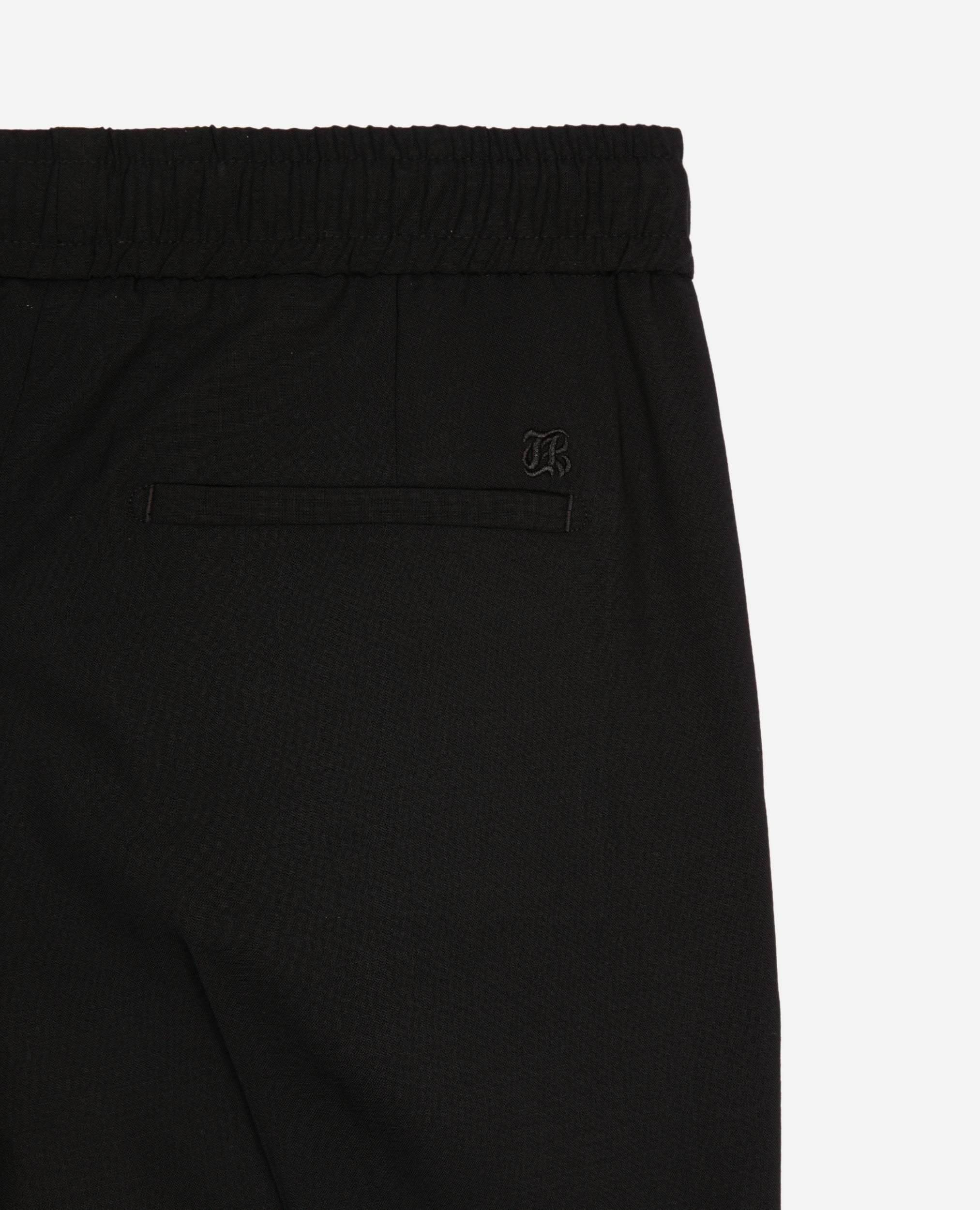 Pantalon élastiqué droit en laine noir, BLACK, hi-res image number null