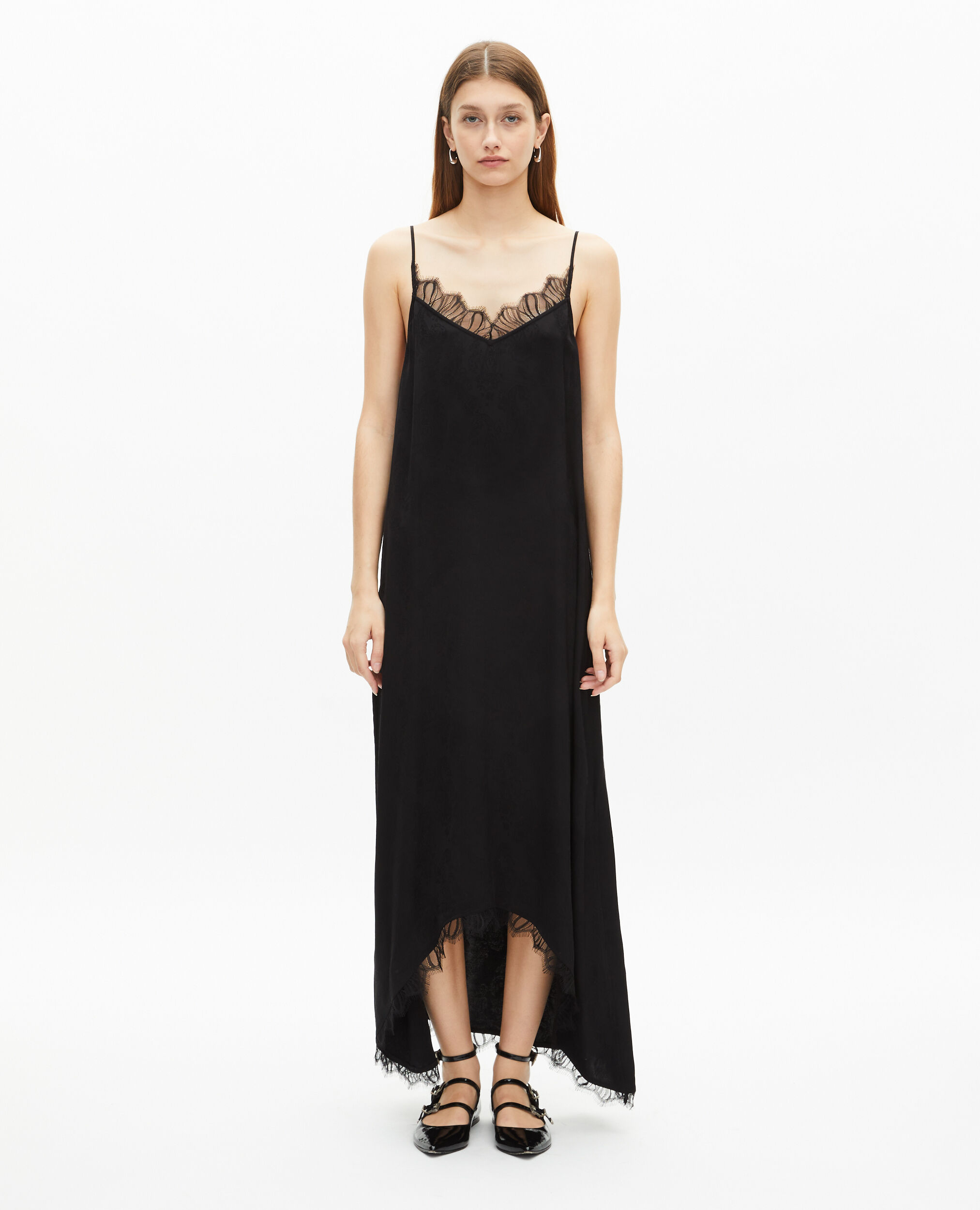 Robe nuisette longue jacquard noire, BLACK, hi-res image number null