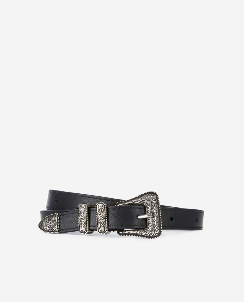 The Kooples UNISEX BLACK schmaler schwarzer ledergürtel