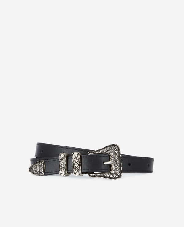The Kooples MIXTE BLACK ceinture fine en cuir noir