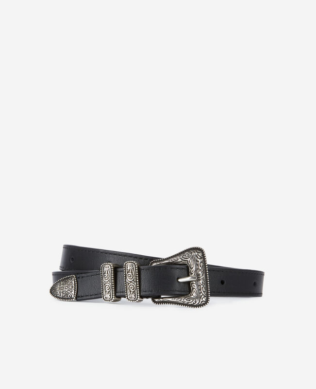 The Kooples MIXTE BLACK ceinture fine en cuir noir