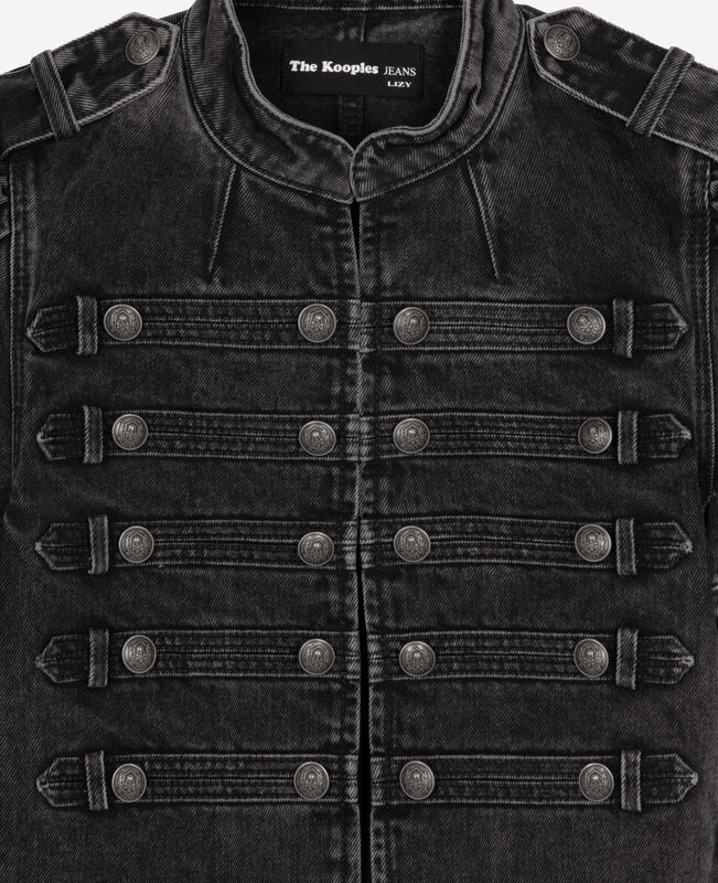 The Kooples FEMME BLACK WASHED veste manches courtes officier en denim grise