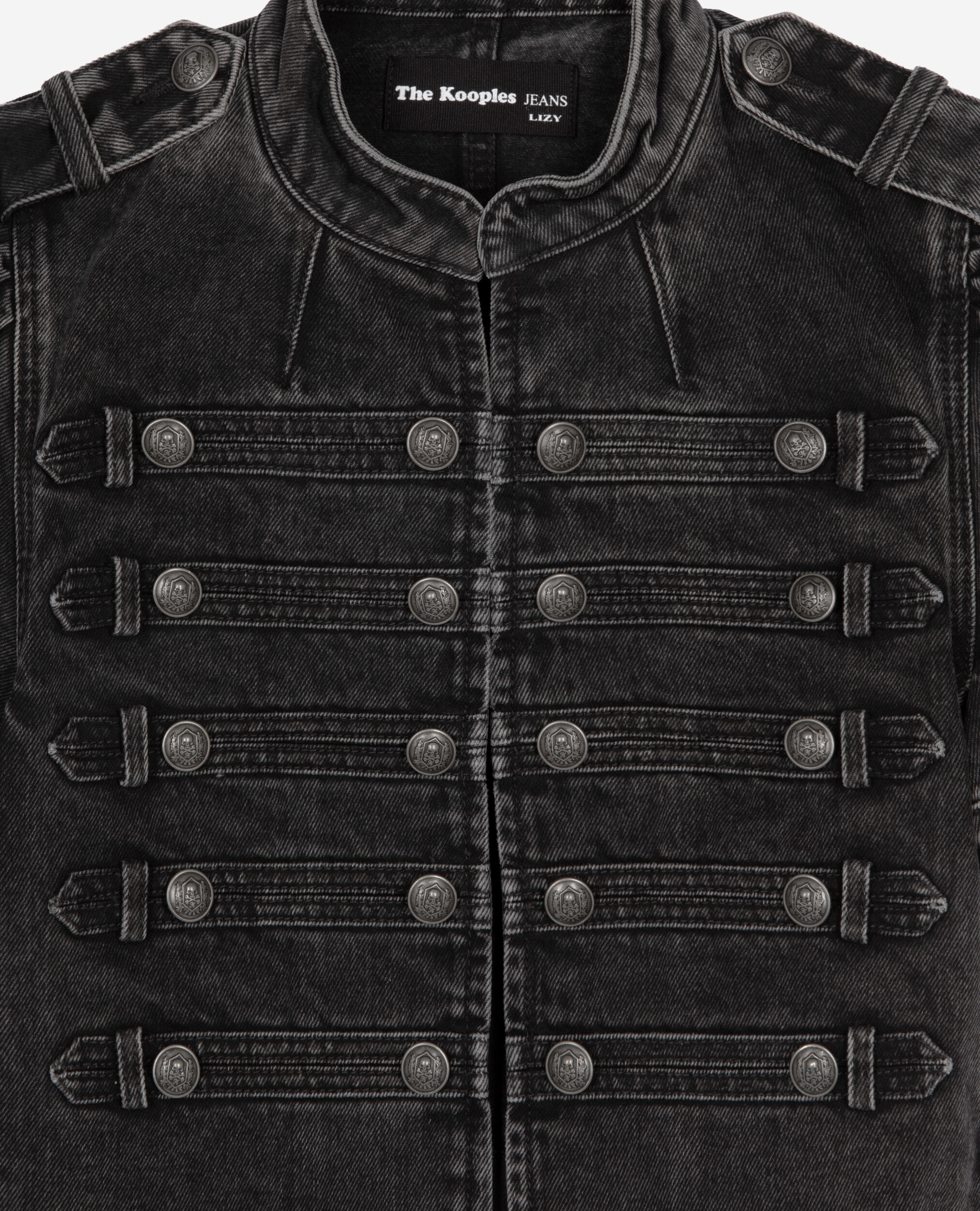 Veste manches courtes officier en denim grise, BLACK WASHED, hi-res image number null