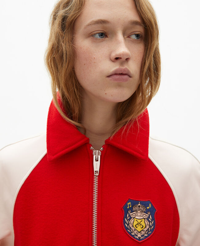 The Kooples FEMME RED / WHITE blouson en laine et cuir rouge