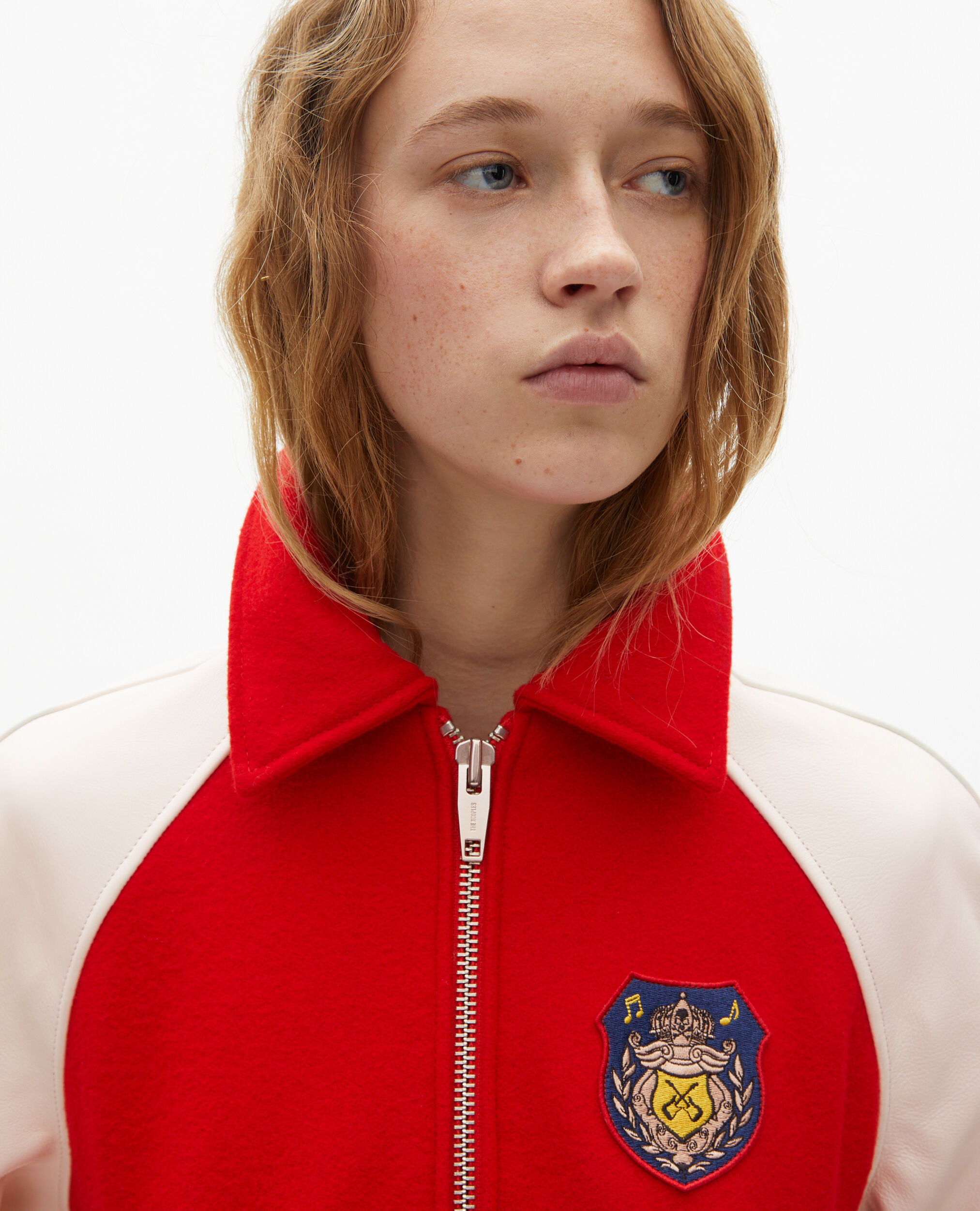 Blouson en laine et cuir rouge, RED / WHITE, hi-res image number null