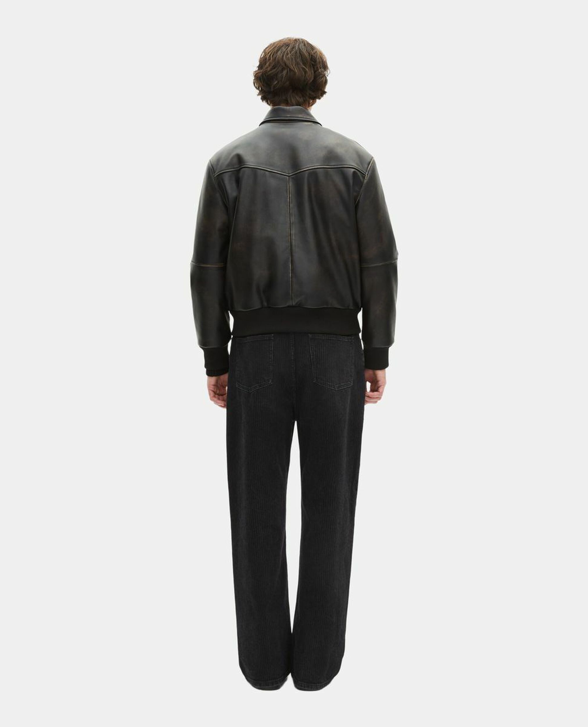 Blouson en cuir marron, DARK BROWN, hi-res image number null