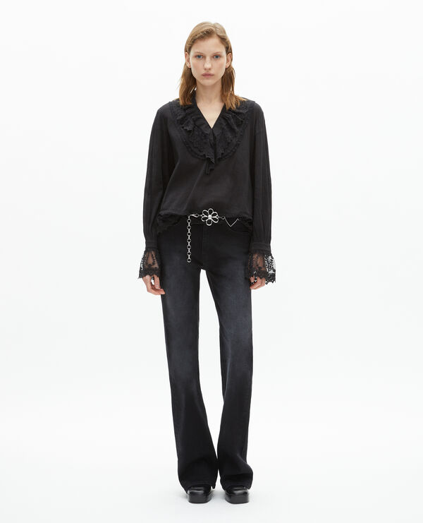 The Kooples FEMME BLACK blouse avec guipure noire