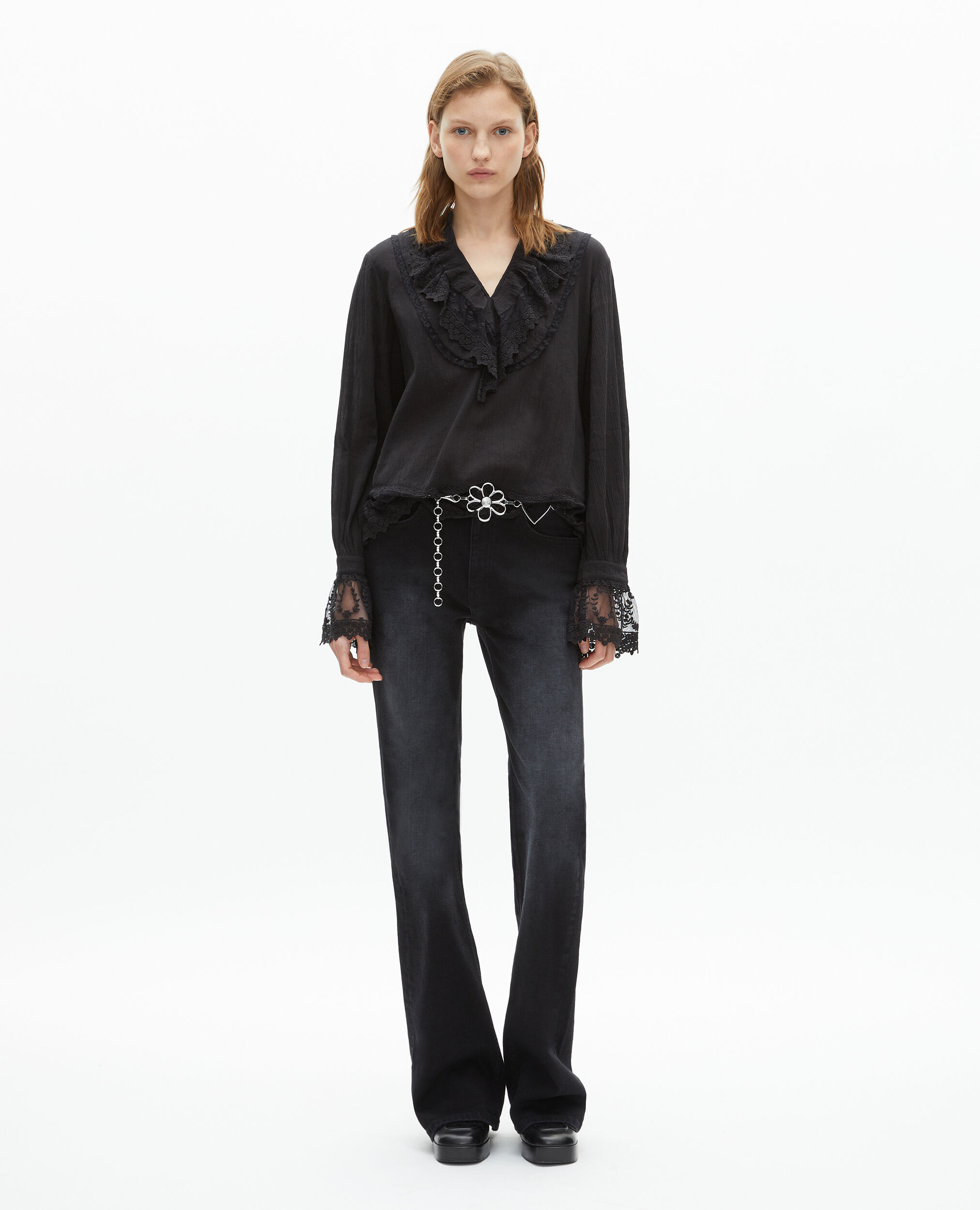 Blouse avec guipure noire, BLACK, hi-res image number null