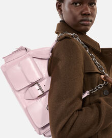 The Kooples FEMME PINK sac amelia chaîne en cuir craquelé rose