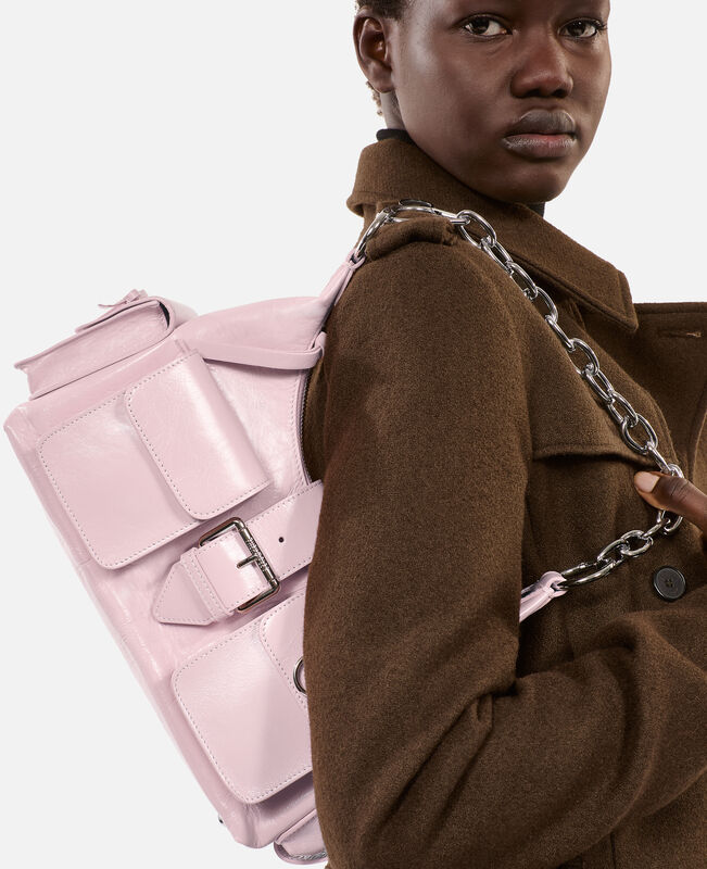 The Kooples FEMME PINK sac amelia chaîne en cuir craquelé rose