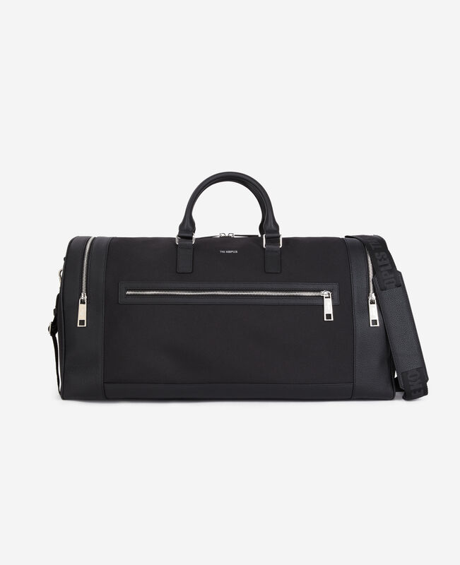 The Kooples HOMME BLACK sac weekend en cuir et toile noir