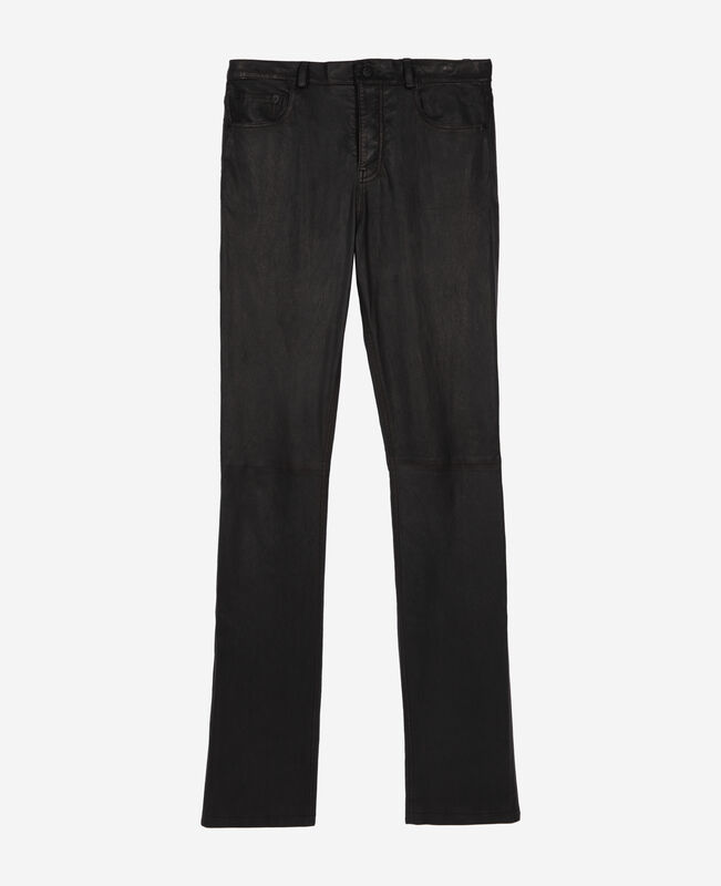 The Kooples HOMME BLACK pantalon slim en cuir noir