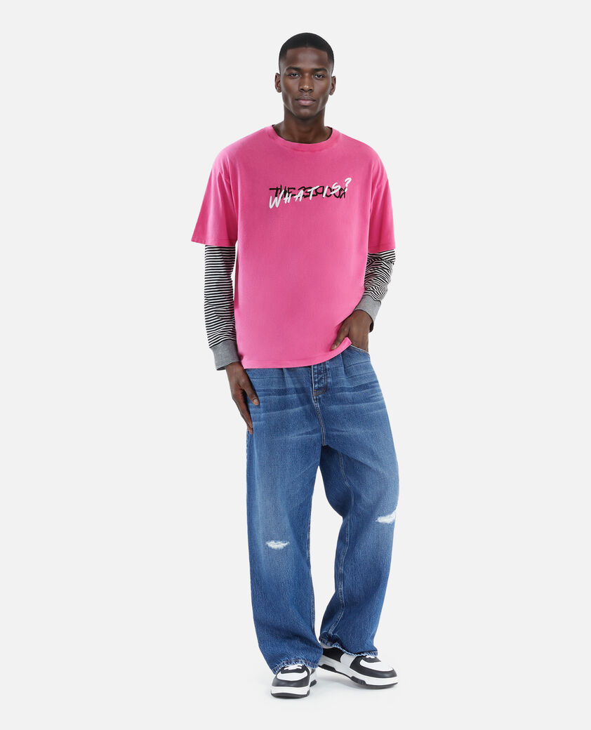 The Kooples HERREN FUSHIA rosa t-shirt mit what is-schriftzug