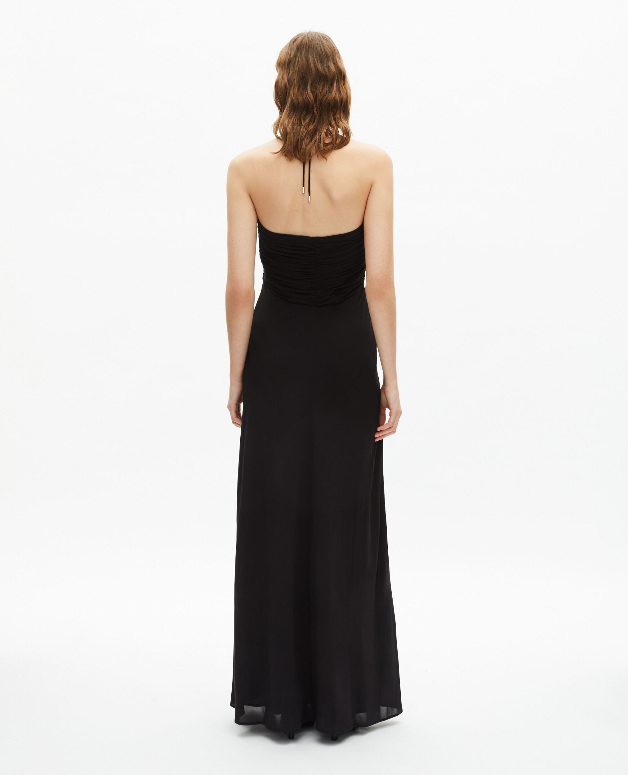 Robe longue décolleté détail fleur noire, BLACK, hi-res image number null